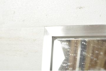 中古　特注オーダー品　細身でスタイリッシュなステンレスヘアラインフレームの大型ウォールミラー(壁掛け鏡、姿見、店舗什器)(R-080100)