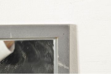 中古　アンティーク調の塗装をお施したスタイリッシュなアイアンフレームの大型ウォールミラー(壁掛け鏡、姿見、店舗什器)(R-080102)