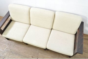 中古　北海道民芸家具　セパレートスタイル　希少な絶版品!和モダンな木製フレームの3人掛けソファ(ベンチ、アームソファ、3Pソファ)(R-080106)