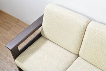 中古　北海道民芸家具　セパレートスタイル　希少な絶版品!和モダンな木製フレームの3人掛けソファ(ベンチ、アームソファ、3Pソファ)(R-080106)