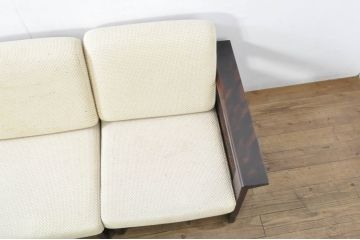 中古　北海道民芸家具　セパレートスタイル　希少な絶版品!和モダンな木製フレームの3人掛けソファ(ベンチ、アームソファ、3Pソファ)(R-080106)