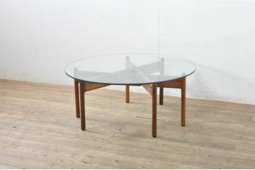 デンマークビンテージ　北欧家具　ローズウッド　Niels Bach(ニールス バッハ)　ユニークなモジュール式デザインのガラストップローテーブル(コーヒーカクテルテーブル、組み立て式、コーヒーテーブル、センターテーブル、リビングテーブル、ガラストップテーブル、ラウンドテーブル、丸テーブル、ヴィンテージ)(R-080107)