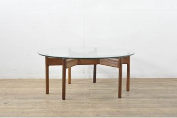 デンマークビンテージ　北欧家具　ローズウッド　Niels Bach(ニールス バッハ)　ユニークなモジュール式デザインのガラストップローテーブル(コーヒーカクテルテーブル、組み立て式、コーヒーテーブル、センターテーブル、リビングテーブル、ガラストップテーブル、ラウンドテーブル、丸テーブル、ヴィンテージ)(R-080107)