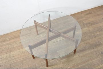 デンマークビンテージ　北欧家具　ローズウッド　Niels Bach(ニールス バッハ)　ユニークなモジュール式デザインのガラストップローテーブル(コーヒーカクテルテーブル、組み立て式、コーヒーテーブル、センターテーブル、リビングテーブル、ガラストップテーブル、ラウンドテーブル、丸テーブル、ヴィンテージ)(R-080107)