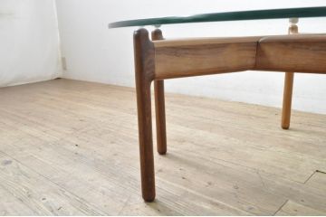 デンマークビンテージ　北欧家具　ローズウッド　Niels Bach(ニールス バッハ)　ユニークなモジュール式デザインのガラストップローテーブル(コーヒーカクテルテーブル、組み立て式、コーヒーテーブル、センターテーブル、リビングテーブル、ガラストップテーブル、ラウンドテーブル、丸テーブル、ヴィンテージ)(R-080107)
