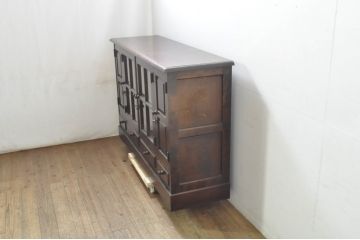 中古　希少な廃番品　北海道民芸家具　和洋どちらにも取り入れやすい、落ち着いた雰囲気が魅力のサイドボード(キャビネット、収納棚、戸棚、食器棚)(R-080111)