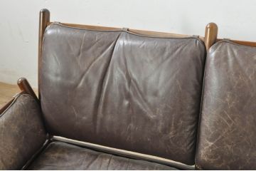 デンマークアンティーク　ILLUM WIKKELSO( イルム・ヴィッケルソー)デザイン　CFC Silkeborg(クリステンセン シルケボー)　Genius(ジーニアス)　ローズウッド　本革(レザー)の経年変化による風合いが味わい深い2人掛けソファ(2P、二人掛け、北欧)(R-080116)