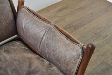 デンマークアンティーク　ILLUM WIKKELSO( イルム・ヴィッケルソー)デザイン　CFC Silkeborg(クリステンセン シルケボー)　Genius(ジーニアス)　ローズウッド　本革(レザー)の経年変化による風合いが味わい深い2人掛けソファ(2P、二人掛け、北欧)(R-080116)