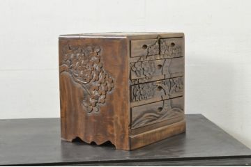 和製ビンテージ　軽井沢彫り　細やかな桜の彫刻が美しい小引き出し(チェスト、整理箪笥、卓上収納、ヴィンテージ)(R-080118)