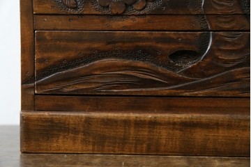 和製ヴィンテージ　軽井沢彫り　細やかな桜の彫刻が美しい小引き出し　(R-080118)