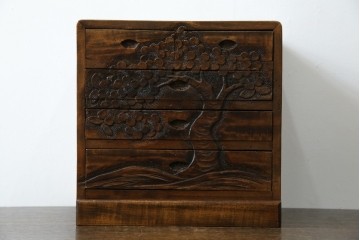 和製ヴィンテージ　軽井沢彫り　細やかな桜の彫刻が美しい小引き出し　(R-080118)