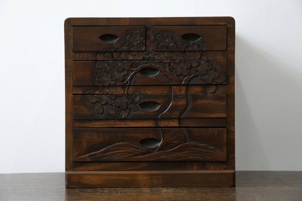 和製ヴィンテージ　軽井沢彫り　職人技が光る!桜の彫刻が美しい小引き出し　(R-080119)