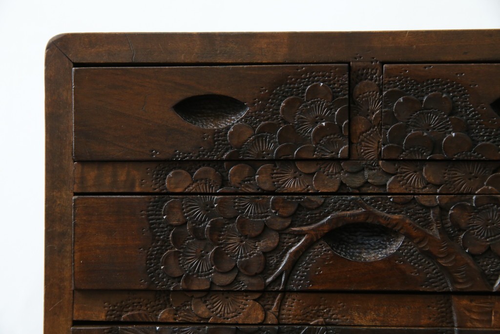 和製ヴィンテージ　軽井沢彫り　職人技が光る!桜の彫刻が美しい小引き出し　(R-080119)