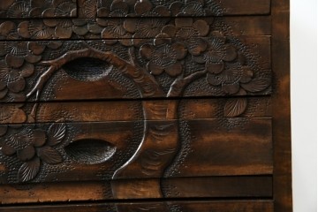 和製ヴィンテージ　軽井沢彫り　職人技が光る!桜の彫刻が美しい小引き出し　(R-080119)