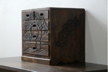 和製ヴィンテージ　軽井沢彫り　職人技が光る!桜の彫刻が美しい小引き出し　(R-080119)