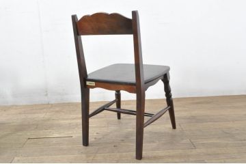 中古　希少な廃番品　北海道民芸家具　背板のデザインがかわいらしいチェア4脚セット(ダイニングチェア、椅子、イス、板座チェア、バラ売り可能)(R-080137)