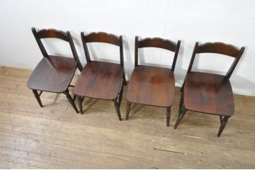 中古　希少な廃番品　北海道民芸家具　背板のデザインがかわいらしいチェア4脚セット(ダイニングチェア、椅子、イス、板座チェア、バラ売り可能)(R-080137)