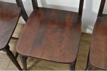 中古　希少な廃番品　北海道民芸家具　背板のデザインがかわいらしいチェア4脚セット(ダイニングチェア、椅子、イス、板座チェア、バラ売り可能)(R-080137)