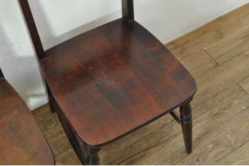 中古　希少な廃番品　北海道民芸家具　背板のデザインがかわいらしいチェア4脚セット(ダイニングチェア、椅子、イス、板座チェア、バラ売り可能)(R-080137)