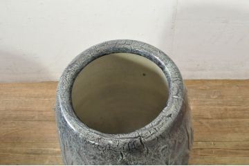 海鼠釉(なまこゆう)　青白い美しい呈色が目を引く立ち火鉢とスツールのセット(花台、椅子、チェア、陶磁)(R-080146)