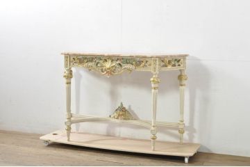 中古　美品　イタリア製　天板大理石　ロココ調　華やかな装飾が目を惹くコンソールテーブル(大理石天板、サイドテーブル、花台、飾り台)(定価約60万円)(R-080150)