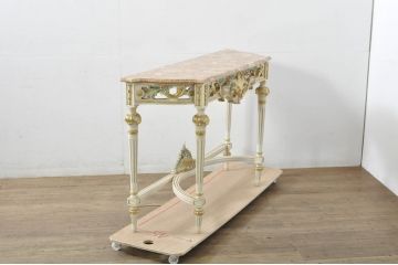 中古　美品　イタリア製　天板大理石　ロココ調　華やかな装飾が目を惹くコンソールテーブル(大理石天板、サイドテーブル、花台、飾り台)(定価約60万円)(R-080150)