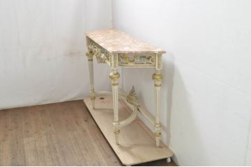 中古　美品　イタリア製　天板大理石　ロココ調　華やかな装飾が目を惹くコンソールテーブル(大理石天板、サイドテーブル、花台、飾り台)(定価約60万円)(R-080150)