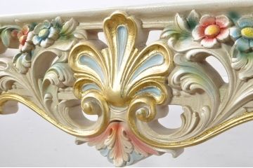 中古　美品　イタリア製　天板大理石　ロココ調　華やかな装飾が目を惹くコンソールテーブル(大理石天板、サイドテーブル、花台、飾り台)(定価約60万円)(R-080150)
