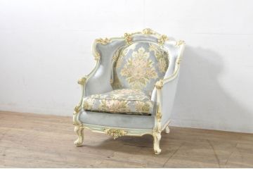 中古　美品　イタリア高級家具　Mario Colciago&Figli(マリオ・コルチャゴ)　Fratelli Origgi(フラテッリ・オリッジ)　ロココ調　エレガントな佇まいの1人掛けソファ(アームチェア、ラウンジチェア、椅子、1P)(R-080152)