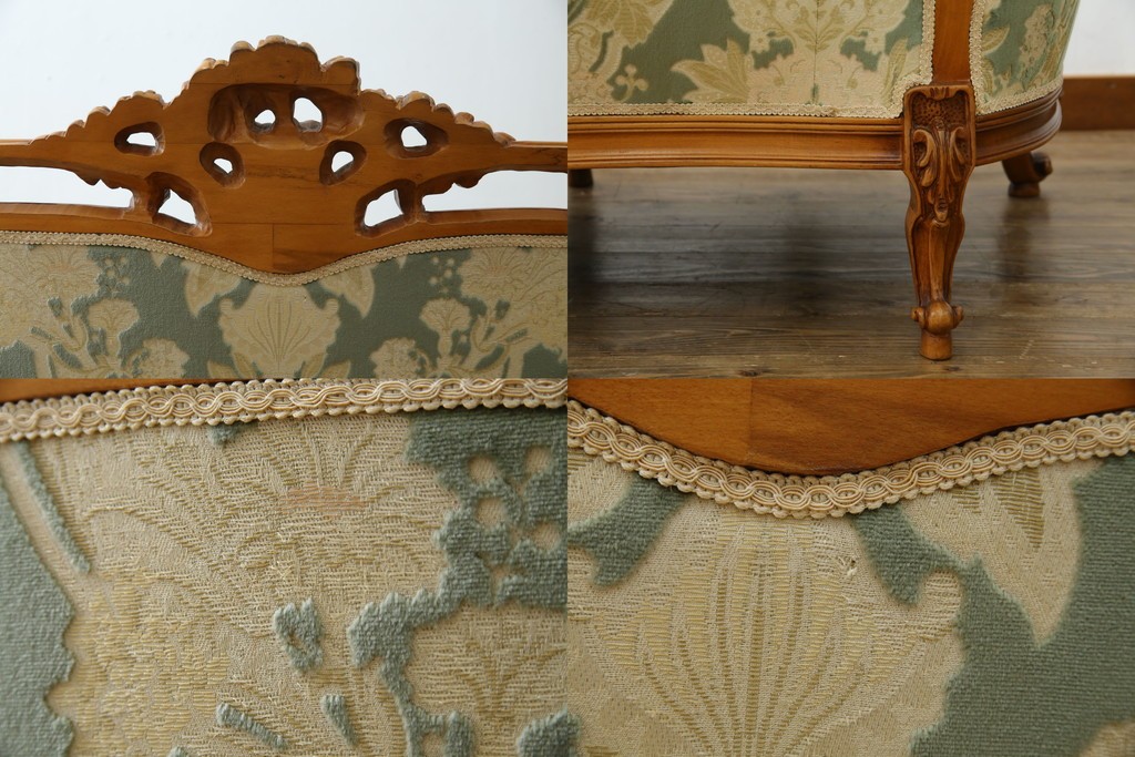 中古　イタリア製　ロココ調　華やかな彫刻が目を惹く3人掛けソファ　(R-080153)