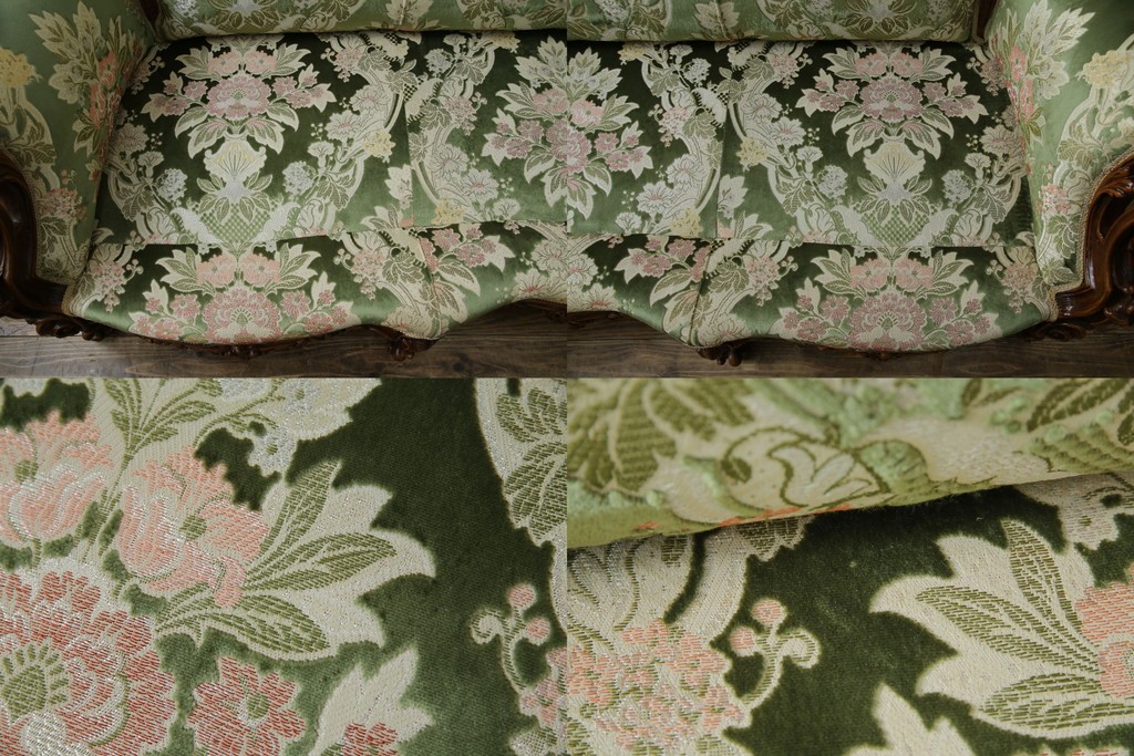 中古　イタリア製　ロココ調　華やかな彫刻が目を惹く3人掛けソファ　(R-080153)