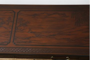 中古　希少モデル　DREXEL HERITAGE(ドレクセルヘリテイジ)　彫刻入り　異国情緒あふれるシノワズリ様式のコンソールテーブル(薄型デスク、机、ワークデスク、サイドテーブル、在宅用、在宅ワーク用)(R-080159)