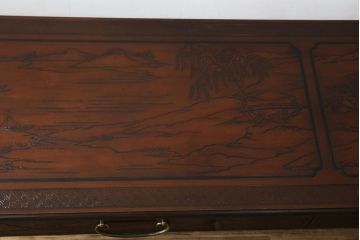 中古　希少モデル　DREXEL HERITAGE(ドレクセルヘリテイジ)　彫刻入り　異国情緒あふれるシノワズリ様式のコンソールテーブル(薄型デスク、机、ワークデスク、サイドテーブル、在宅用、在宅ワーク用)(R-080159)