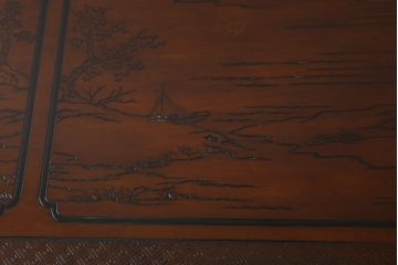 中古　希少モデル　DREXEL HERITAGE(ドレクセルヘリテイジ)　彫刻入り　異国情緒あふれるシノワズリ様式のコンソールテーブル(薄型デスク、机、ワークデスク、サイドテーブル、在宅用、在宅ワーク用)(R-080159)