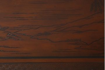 中古　希少モデル　DREXEL HERITAGE(ドレクセルヘリテイジ)　彫刻入り　異国情緒あふれるシノワズリ様式のコンソールテーブル(薄型デスク、机、ワークデスク、サイドテーブル、在宅用、在宅ワーク用)(R-080159)