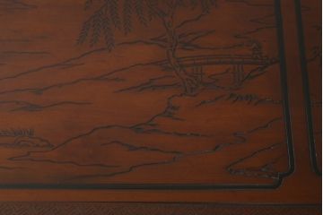 中古　希少モデル　DREXEL HERITAGE(ドレクセルヘリテイジ)　彫刻入り　異国情緒あふれるシノワズリ様式のコンソールテーブル(薄型デスク、机、ワークデスク、サイドテーブル、在宅用、在宅ワーク用)(R-080159)