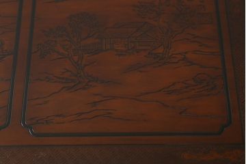 中古　希少モデル　DREXEL HERITAGE(ドレクセルヘリテイジ)　彫刻入り　異国情緒あふれるシノワズリ様式のコンソールテーブル(薄型デスク、机、ワークデスク、サイドテーブル、在宅用、在宅ワーク用)(R-080159)