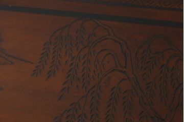 中古　希少モデル　DREXEL HERITAGE(ドレクセルヘリテイジ)　彫刻入り　異国情緒あふれるシノワズリ様式のコンソールテーブル(薄型デスク、机、ワークデスク、サイドテーブル、在宅用、在宅ワーク用)(R-080159)