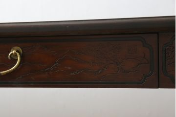 中古　希少モデル　DREXEL HERITAGE(ドレクセルヘリテイジ)　彫刻入り　異国情緒あふれるシノワズリ様式のコンソールテーブル(薄型デスク、机、ワークデスク、サイドテーブル、在宅用、在宅ワーク用)(R-080159)