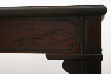 中古　希少モデル　DREXEL HERITAGE(ドレクセルヘリテイジ)　彫刻入り　異国情緒あふれるシノワズリ様式のコンソールテーブル(薄型デスク、机、ワークデスク、サイドテーブル、在宅用、在宅ワーク用)(R-080159)