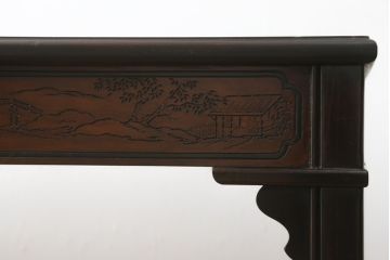 中古　希少モデル　DREXEL HERITAGE(ドレクセルヘリテイジ)　彫刻入り　異国情緒あふれるシノワズリ様式のコンソールテーブル(薄型デスク、机、ワークデスク、サイドテーブル、在宅用、在宅ワーク用)(R-080159)