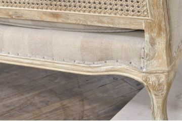 中古　美品　サラグレース(Sarah Grace)取り扱い　フランス　BLANC D'IVOIRE(ブランディボワール)　リネン生地　フレンチーシャビーな2Pソファ(二人掛け、アームソファ)(定価約44万円)(R-080161)