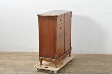 中古　イタリア高級輸入家具　小振りな象嵌入り　クラシカルな雰囲気と猫脚が魅力のキャビネット(サイドボード、サイドキャビネット、収納棚、戸棚)(R-080164)