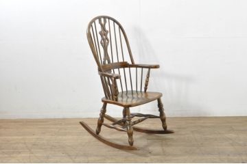 中古　国産職人手作り　くつろぎ時間におすすめの作りの良いロッキングチェア(板座チェア、アームチェア、揺り椅子、イス)(R-080165)