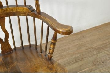 中古　国産職人手作り　くつろぎ時間におすすめの作りの良いロッキングチェア(板座チェア、アームチェア、揺り椅子、イス)(R-080165)