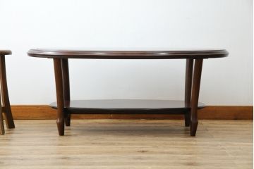 中古　美品　maruni(マルニ木工)　ベルサイユシリーズ　クラシカルな雰囲気漂う楕円形のセンターテーブル(ローテーブル、リビングテーブル、オーバルテーブル)(定価約13万円)(R-080168)