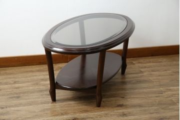 中古　美品　maruni(マルニ木工)　ベルサイユシリーズ　クラシカルな雰囲気漂う楕円形のセンターテーブル(ローテーブル、リビングテーブル、オーバルテーブル)(定価約13万円)(R-080168)