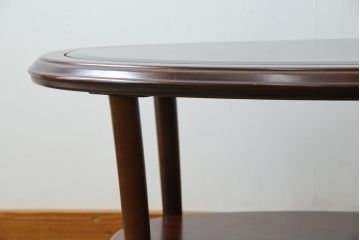 中古　美品　maruni(マルニ木工)　ベルサイユシリーズ　クラシカルな雰囲気漂う楕円形のセンターテーブル(ローテーブル、リビングテーブル、オーバルテーブル)(定価約13万円)(R-080168)