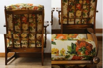 和製ビンテージ　希少な廃番品　オールドカリモク(karimoku)　コロニアルシリーズ　上品な佇まいが魅力の1Pソファ2脚セット(ラウンジチェア、アームチェア、1人掛け、ヴィンテージ)(R-080171)