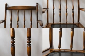 和製ビンテージ　希少な廃番品　オールドカリモク(karimoku)　コロニアルシリーズ　上品な佇まいが魅力の1Pソファ2脚セット(ラウンジチェア、アームチェア、1人掛け、ヴィンテージ)(R-080171)